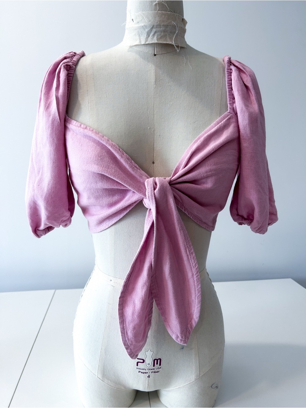 Abercrombie & Fitch Pink Tie-Front Puff Sleeve Crop Top